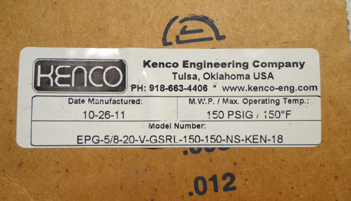 LOT OF (9) KENCO TUBULAR CONNECTION LEVEL GAUGE EPG-5/8-20-V-GSRL-150