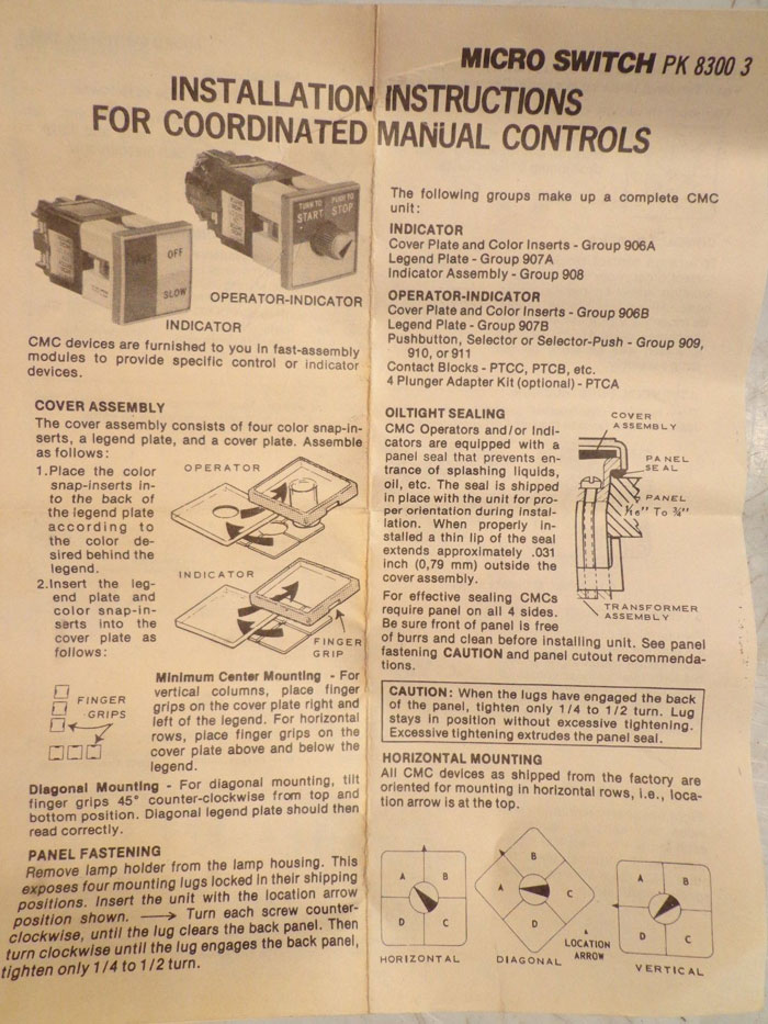 LOT OF (4) MICRO SWITCH COORDINATED MANUAL CONTROL (CMC)