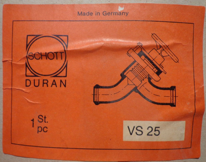 SCHOTT DURAN GLASS VESSEL 6076-11, VS25, VS28