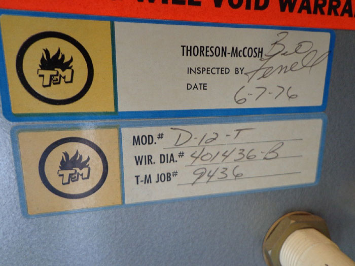 THORESON MCCOSH DRYER D-12 WITH HOPPER & DOUGAN CONTROL TRANSFORMER 53-10