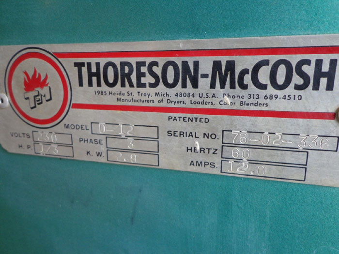 THORESON MCCOSH DRYER D-12 WITH HOPPER & DOUGAN CONTROL TRANSFORMER 53-10