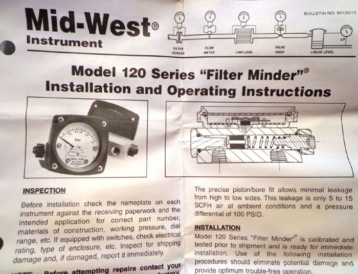 MID-WEST INSTRUMENT "FILTER MINDER" ELECTRICAL GAUGE 120