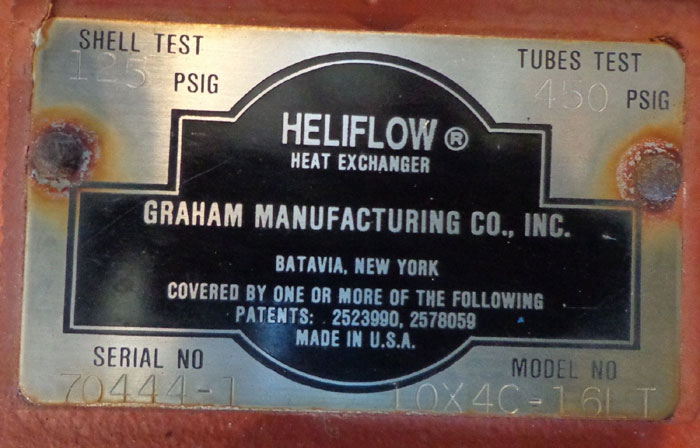 GRAHAM HELIFLOW HEAT EXCHANGER 10X4C-16LT