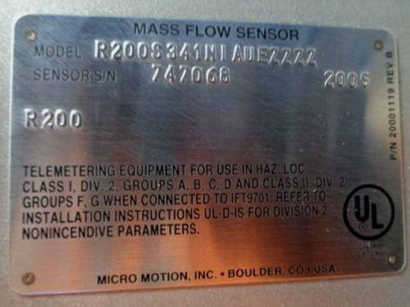 MICRO MOTION MASS FLOW SENSOR R200S341NIAUEZZZZ
