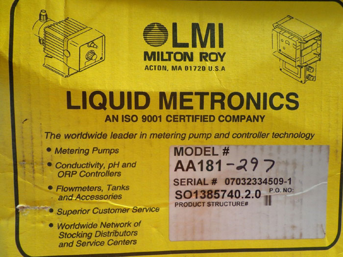 LMI MILTON ROY ELECTROMAGNETIC DOSING PUMP AA181-297