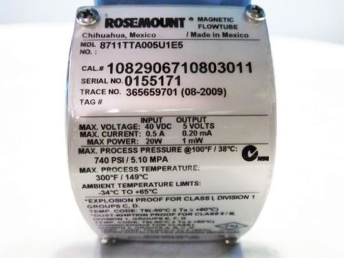 ROSEMOUNT MAGNETIC FLOW TUBE 8711TTA005U1E5