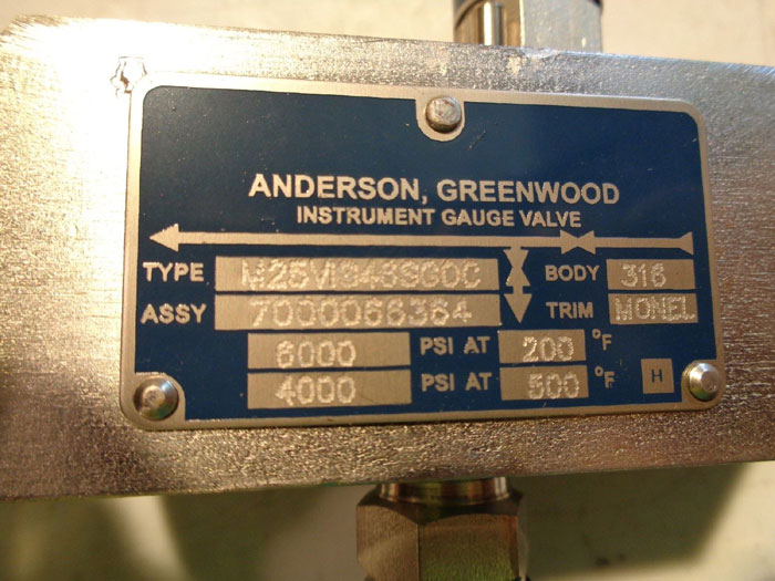 ANDERSON GREENWOOD 1/2" x 3/4" BLOCK & BLEED GAGE VALVE M25V1S46SG0C
