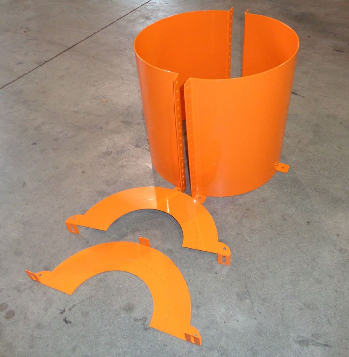 LOT OF FALK ORANGE PEEL SHAFT GUARDS & PEDESTAL BASE