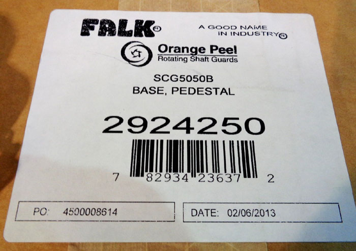 LOT OF FALK ORANGE PEEL SHAFT GUARDS & PEDESTAL BASE