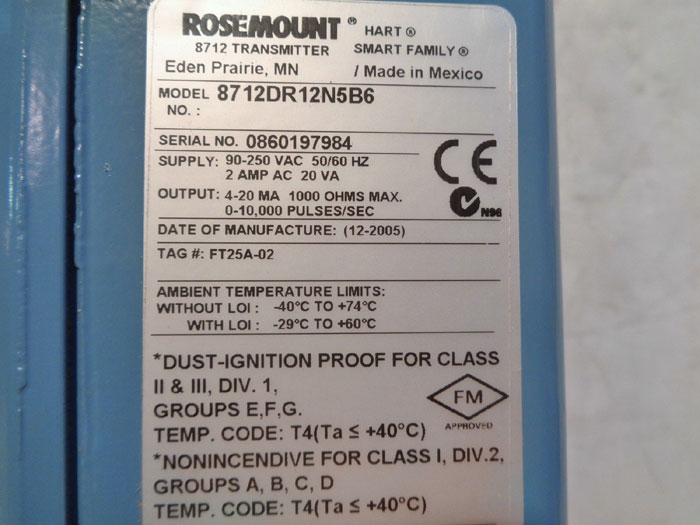 ROSEMOUNT 8712D MAGNETIC FLOWMETER TRANSMITTER 8712DR12N5B6