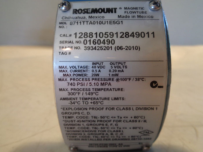 ROSEMOUNT MAGNETIC FLOWMETER - 8711TTA010U1E5G1