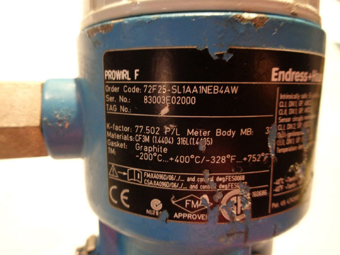 Endress Hauser Prowirl 72 Vortex Flowmeter 72f25 Sl1aa1neb4aw