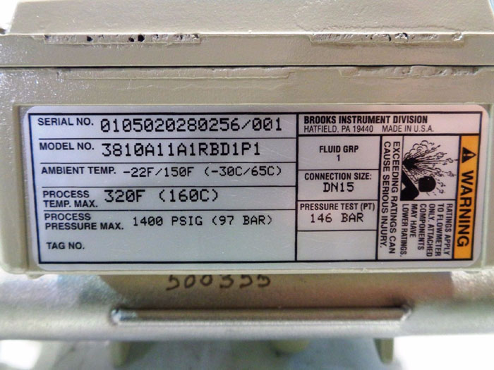 BROOKS 3810 VARIABLE AREA FLOWMETER 3810A11A1RBD1P1