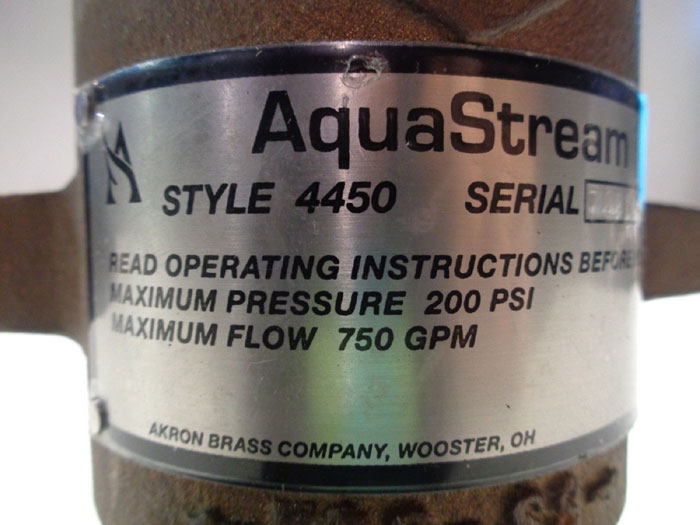 AKRON AQUASTREAM MASTER STREAM BRASS NOZZLE 4450 FOR FIXED MONITORS
