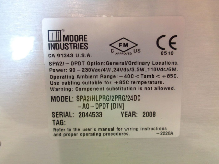 MOORE SPA2 SITE PROGRAMMABLE ALARM SPA2/HLPRG/2PRG/24DC-A0-DPDT [DIN]