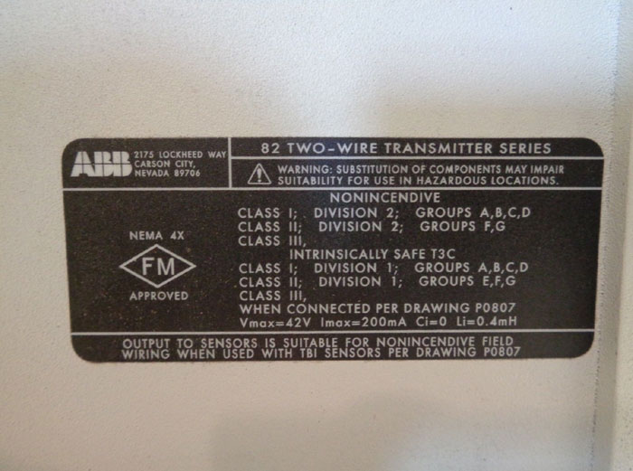 ABB TB82 TWO-ELECTRODE CONDUCTIVITY TRANSMITTER TB82TE2110111