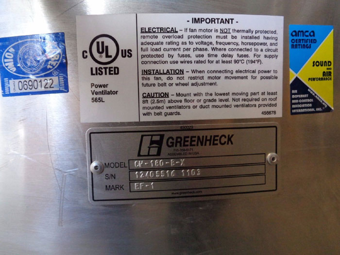 GREENHECK WALL EXHAUST FAN CW180BX