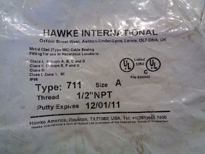 LOT OF (4) HAWKE CABLE GLANDS, 1/2" NPT, TYPE 711,  SIZE "A"