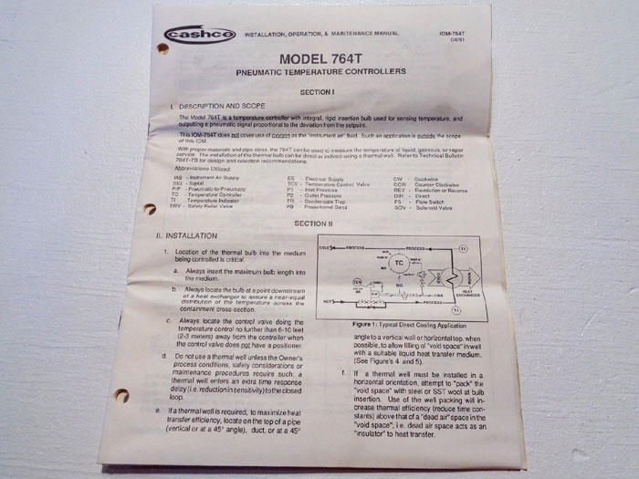 CASHCO PNEUMATIC TEMPERATURE CONTROLLER 764T