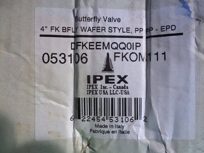 IPEX 4" WAFER STYLE BUTTERFLY VALVE # FKOM111, EPDM PRODUCT CODE#: 053106