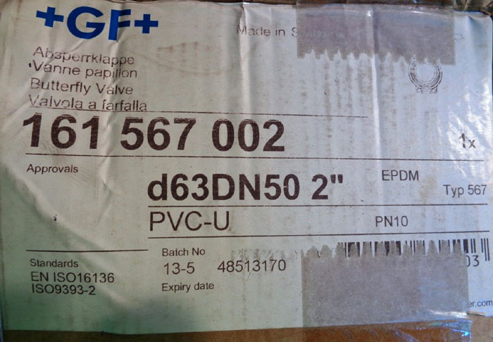 GF 2" BUTTERFLY VALVE, SERIES 567, PVC-U, EPDM