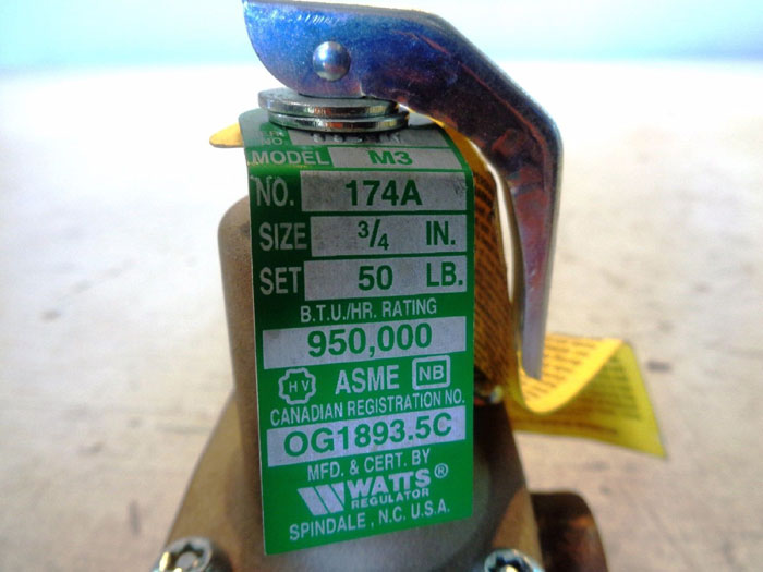 WATTS 3/4" WATER PRESSURE SAFETY RELIEF VALVE 174A, #0274513
