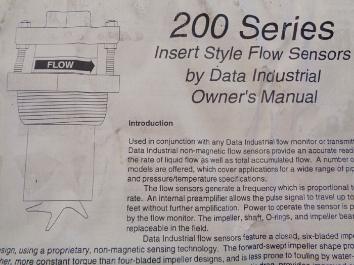 DATA INDUSTRIAL 200 SERIES INSERT STYLE FLOW SENSOR, 220B