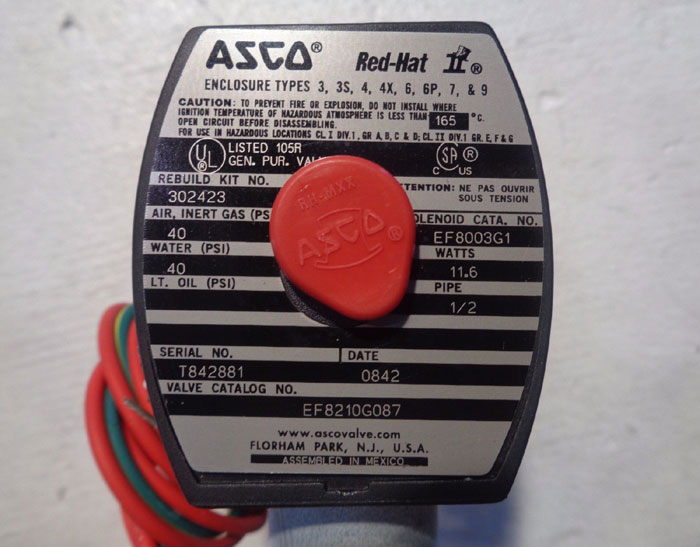 ASCO RED HAT 2-WAY SOLENOID VALVE EF8003G1   EF8210G087