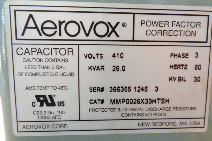 AEROVOX POWER FACTOR CORRECTION CAPACITOR MMP0026X33HTSH
