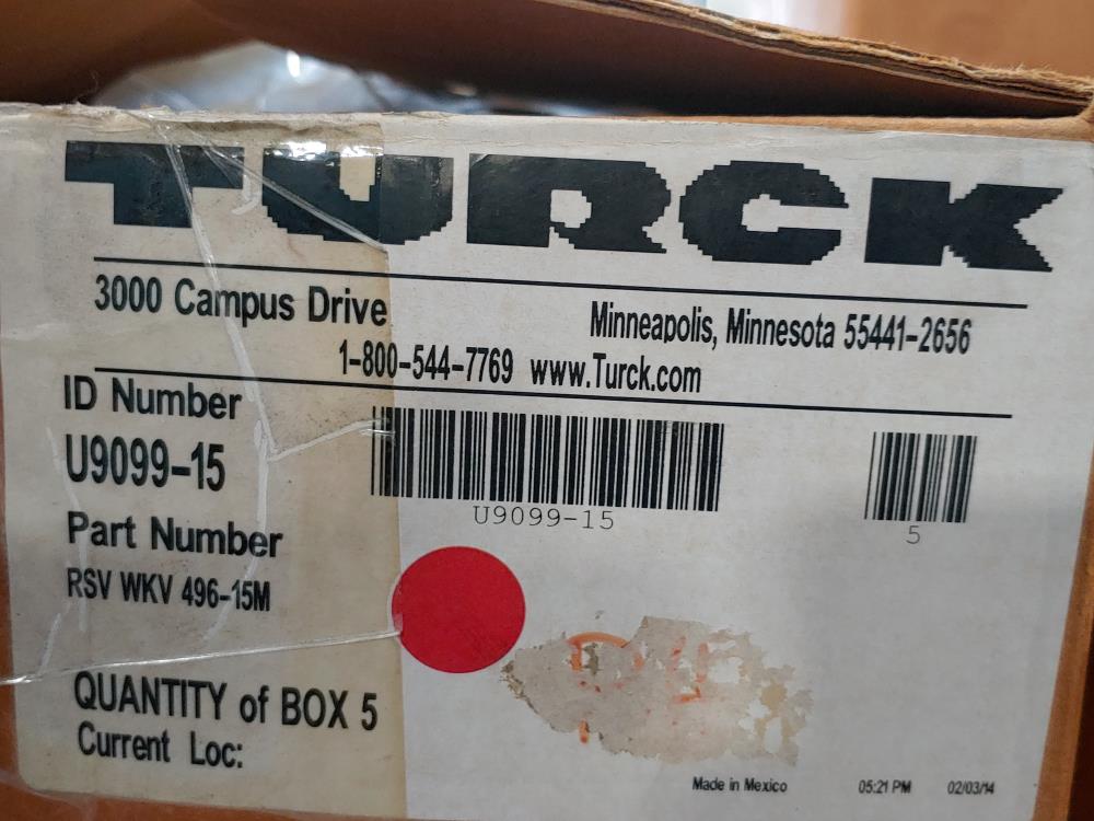 BOX OF (5) TURCK FIELDBUS CABLES, PART#: RSV WKV 496-15M, ID#: U9099-15