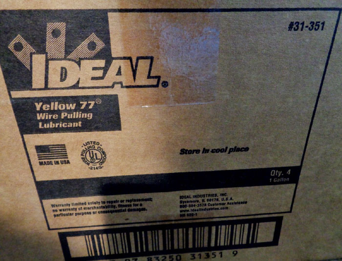 LOT OF (12) 1-GALLON BUCKETS OF IDEAL YELLOW 77 WIRE PULLING LUBRICANT #31-351