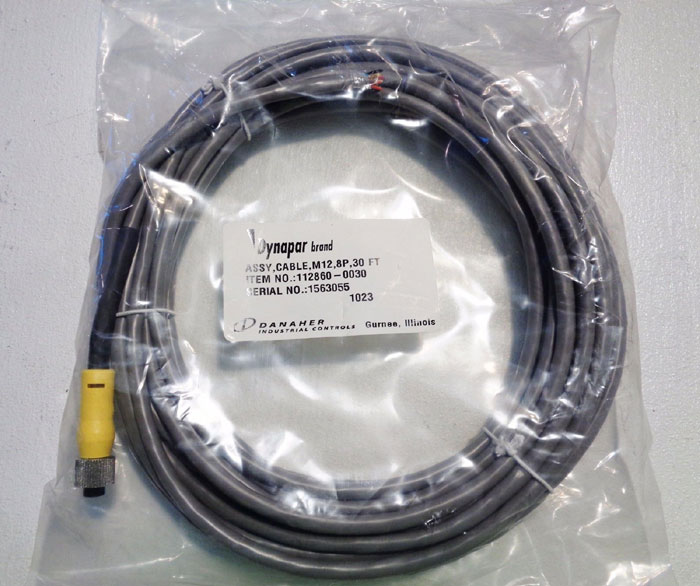 LOT OF (2) DYNAPAR CABLE ASSEMBLY M12, 8P, 30FT, ITEM#: 112860-0030