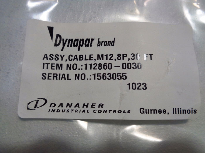 LOT OF (2) DYNAPAR CABLE ASSEMBLY M12, 8P, 30FT, ITEM#: 112860-0030