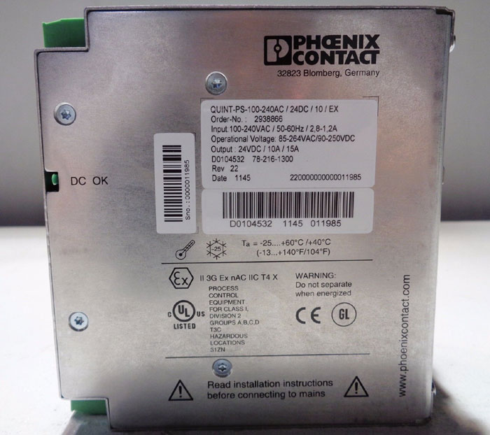 PHOENIX CONTACT QUINT POWER SUPPLY, QUINTPS100240AC/24DC/10/EX