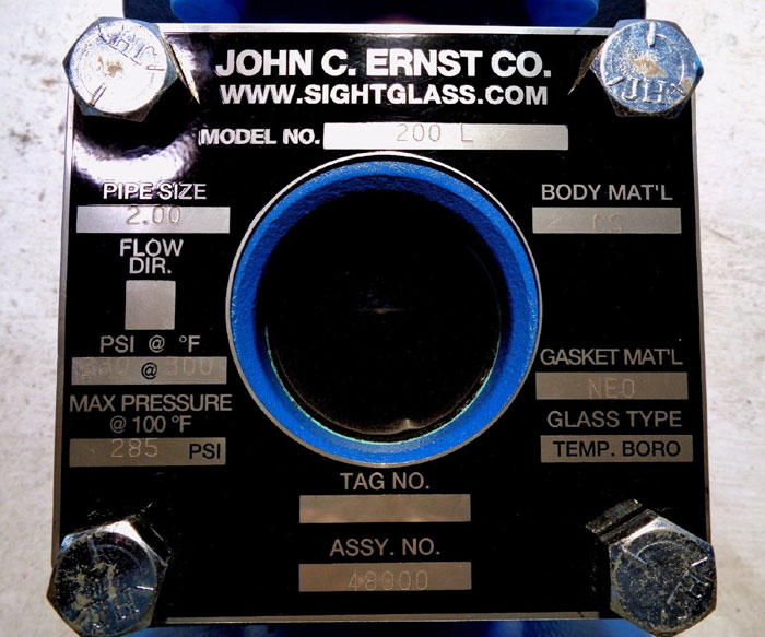 John C Ernst Co. 2" 150# Flanged Sight Flow Indicator - Plain Style, #200L