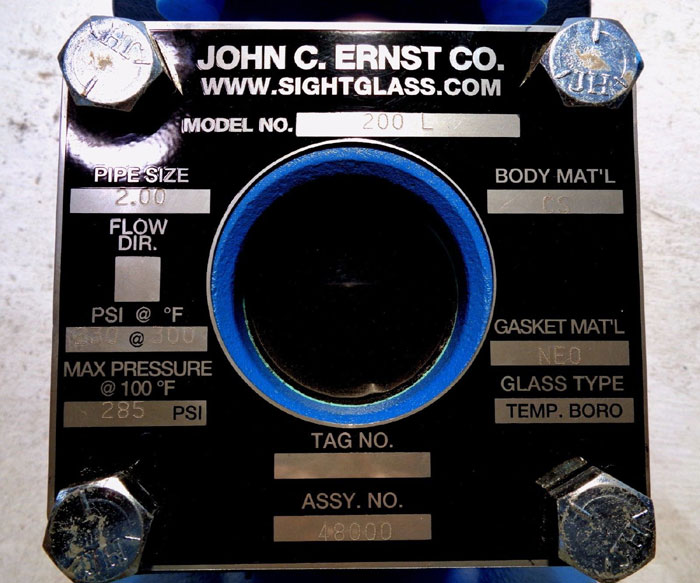 JOHN C. ERNST CO. 2" 150# FLANGED SIGHT FLOW VALVE - PLAIN STYLE, #200L