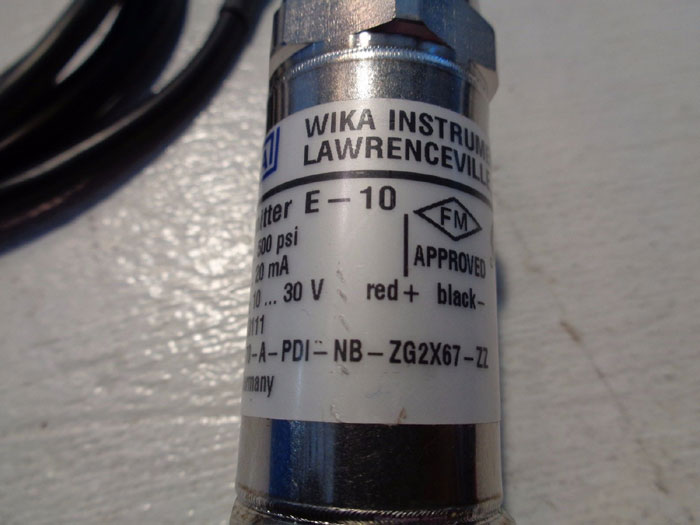 WIKA E-10 PRESSURE TRANSMITTER 500 PSI, E-10-A-PDI-NB-ZG2X67-ZZ, PN#: 4363111