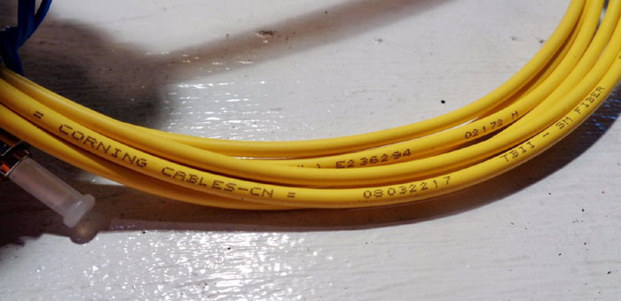 LOT OF (15) CORNING SIMPLEX SINGLE MODE ST/ST 9/125 FIBER PATCH CORD, 3M LENGTH