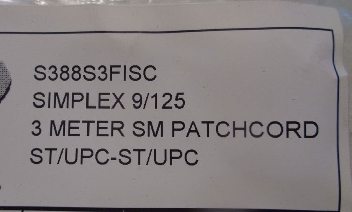 LOT OF (15) CORNING SIMPLEX SINGLE MODE ST/ST 9/125 FIBER PATCH CORD, 3M LENGTH