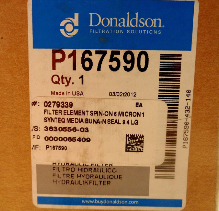 LOT OF (4) DONALDSON HYDRAULIC FILTERS #P164166, #P167590, #P176566, #P560584