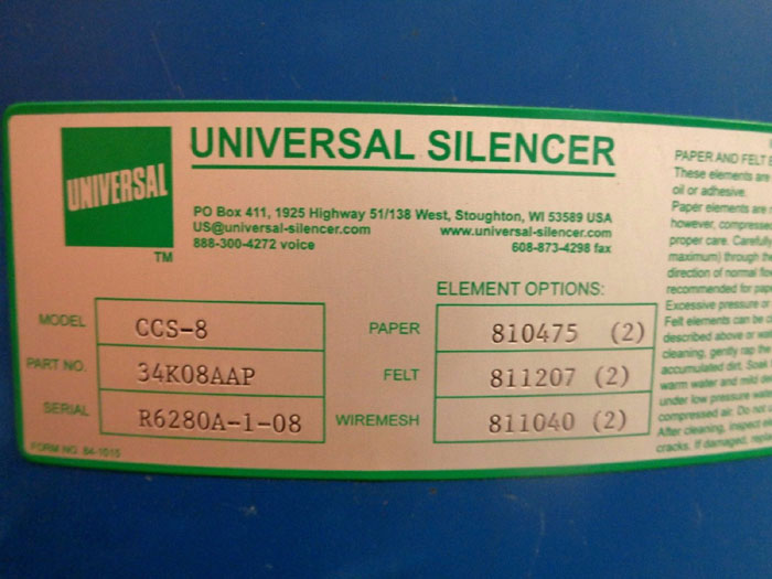 UNIVERSAL SILENCER 8" O.D., MODEL#: CCS-8, PART#: 34K08AAP