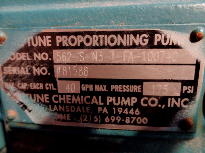 NEPTUNE PROPORTIONING PUMP 562-S-N3-T-FA-1 W/ LEESON MOTOR C4C17FC32B, #10286200