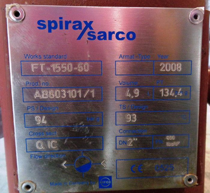 Spirax Sarco 2" 600# Ball Float Steam Trap # FT-1550-60