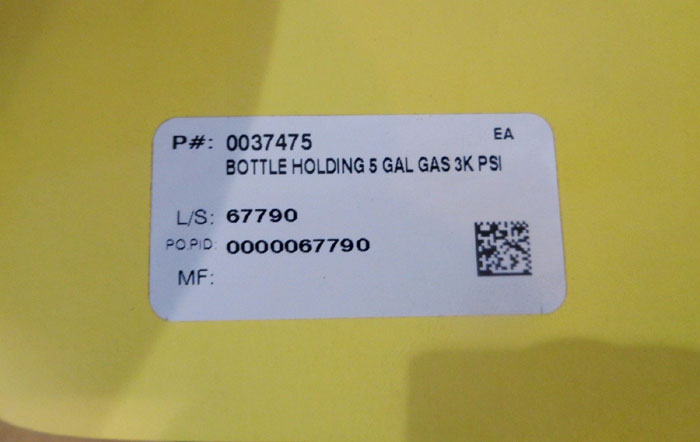 ACCUMULATORS INC. 5-GALLON, 3,000 PSI HIGH PRESSURE GAS BOTTLE #A5GA31001