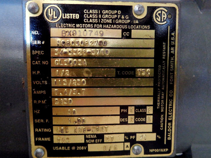 PULSAFEEDER EASTERN CENTRICHEM PUMP, MODEL#: 08 ECD1-ASAAAYSS W/ BALDOR MOTOR