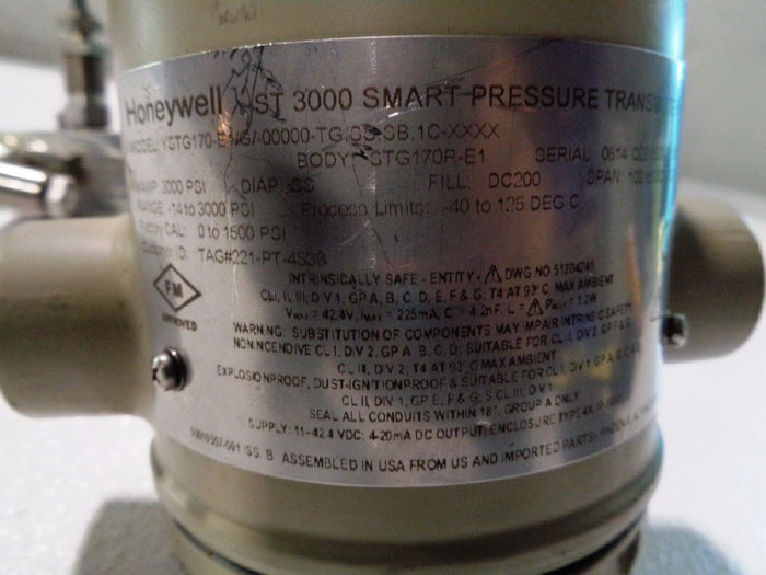 HONEYWELL ST3000 SMART PRESSURE TRANSMITTER YSTG170-E1/G/-00000-TG,SS,SB,1C-XXXX