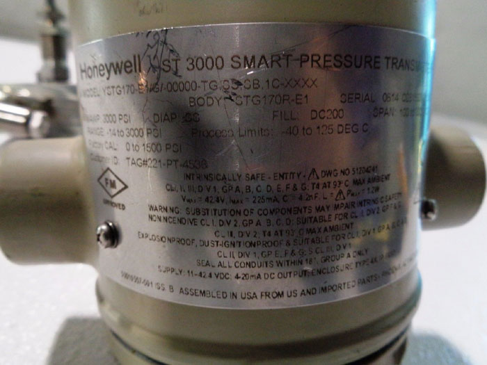 HONEYWELL ST3000 SMART PRESSURE TRANSMITTER YSTG170E1/G/00000TG,SS