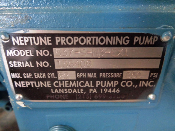 NEPTUNE PROPORTIONING PUMP, MODEL#: 537-S-N3-EX1, W/ LEESON MOTOR