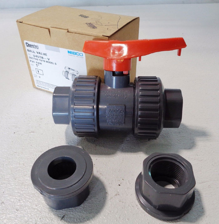 LOT OF (4) CHEMTROL NIBCO PVC FKM 1" BALL VALVE, FIG#: U45TB-V