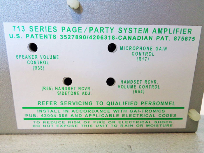 GAI-TRONICS PAGE/PARTY SYSTEM AMPLIFIER 713-101